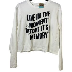 Upcycled Hand Printed Womens XL Live In The Moment Before It's A Memory Tee